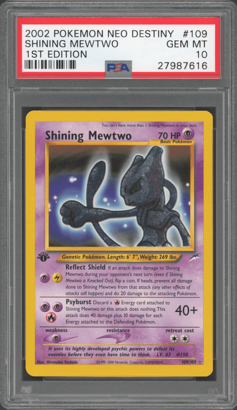 PSA 10 2002 Pokemon Neo Destiny Shining Mewtwo 1st edition card