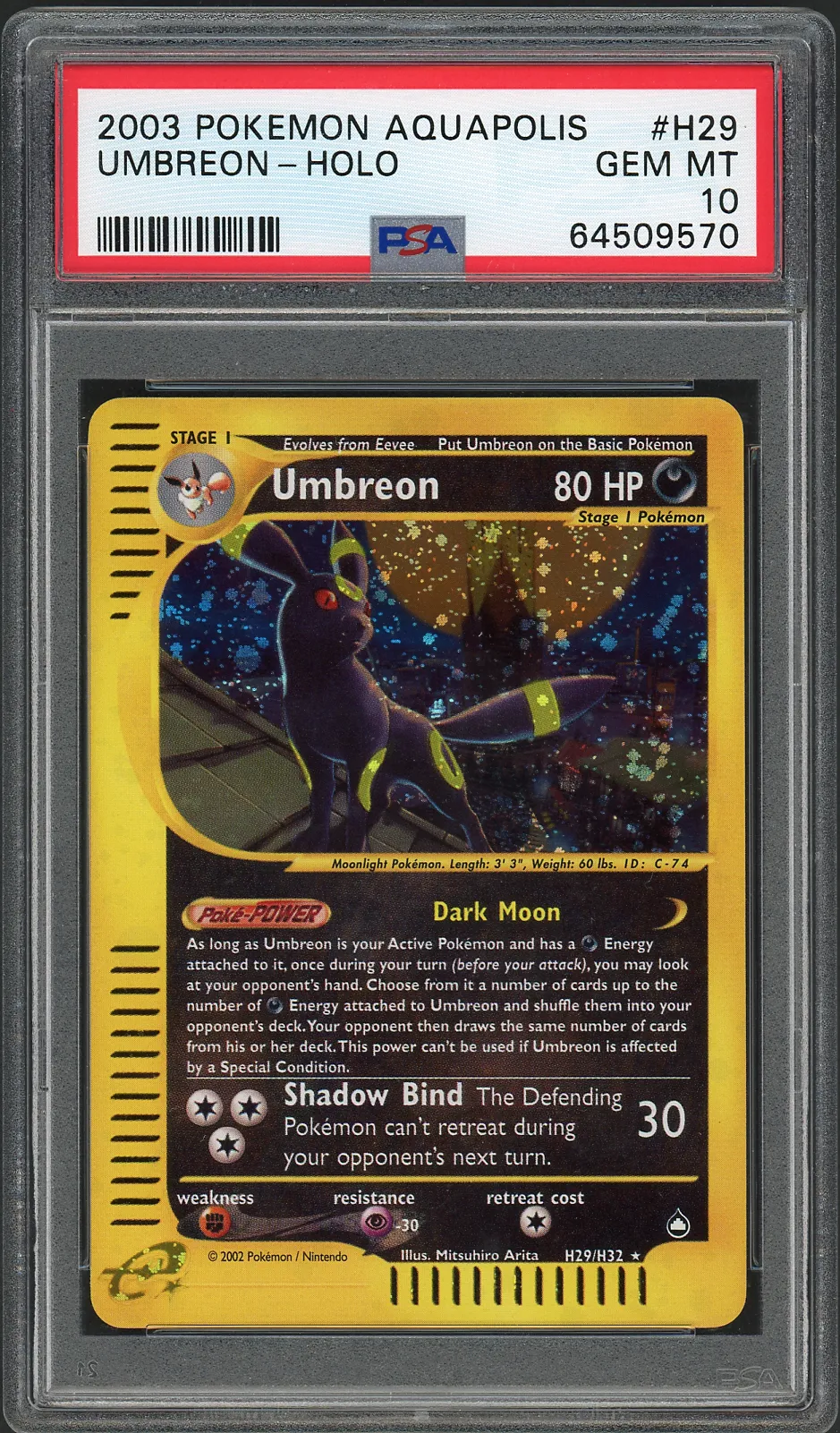PSA 10 2003 Pokemon Aquapolis Umbreon holo card